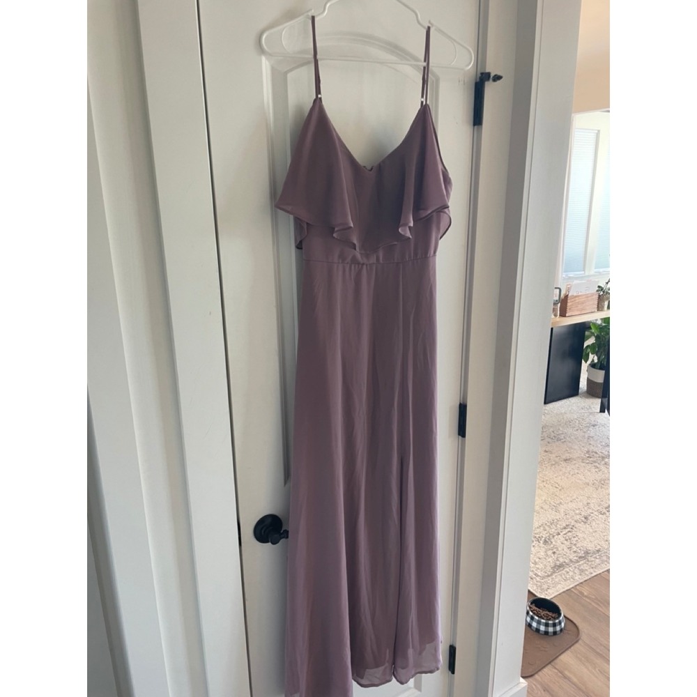 Birdy Grey Dusty Rose Mauve Maxi Dress Bridesmaid Spaghetti Strap Ruffle Slit